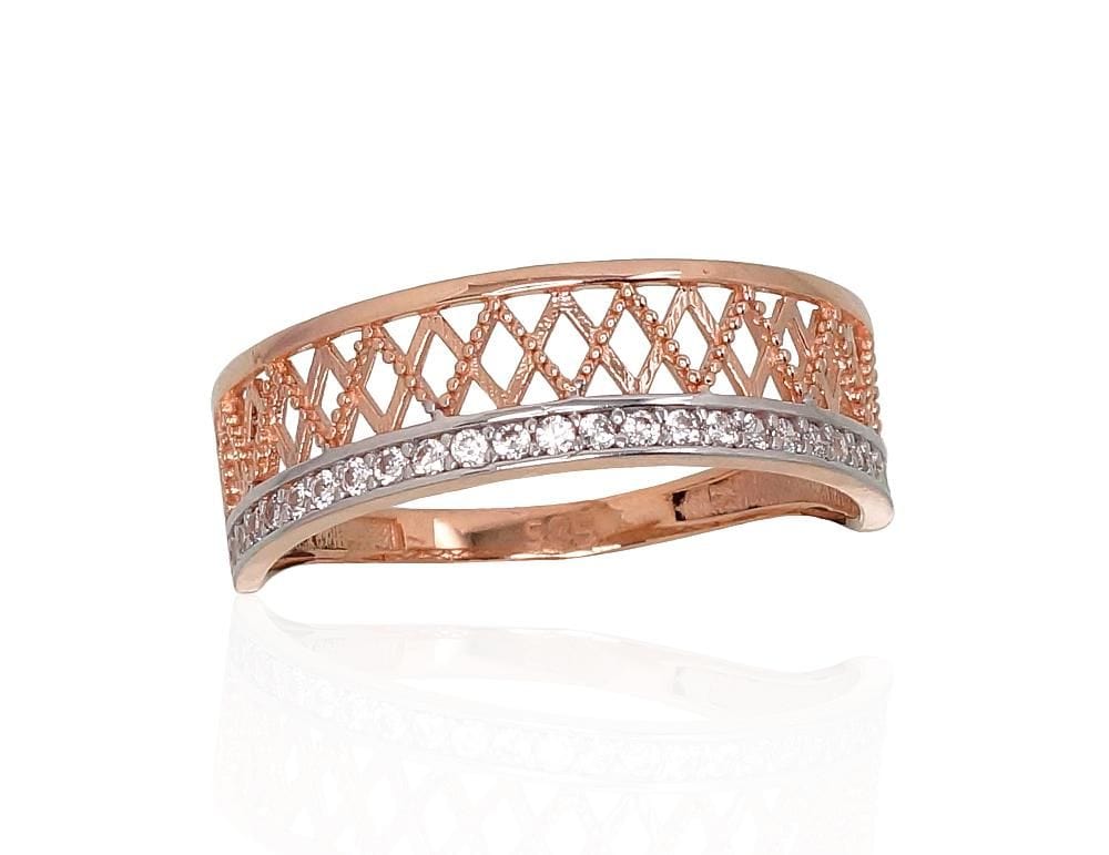 Kuldsõrmus #1100883(Au-R+PRh-W)_CZ, Punane Kuld 585°, roodium (kate) , Tsirkonid - Premiumkellad