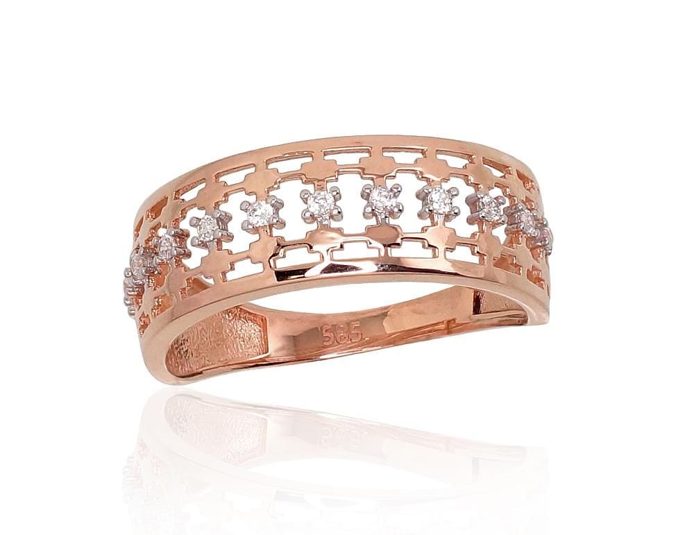 Kuldsõrmus #1100884(Au-R+PRh-W)_CZ, Punane Kuld 585°, roodium (kate) , Tsirkonid - Premiumkellad