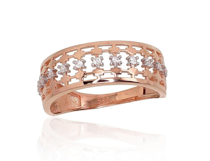 Kuldsõrmus #1100884(Au-R+PRh-W)_CZ, Punane Kuld 585°, roodium (kate) , Tsirkonid - Premiumkellad