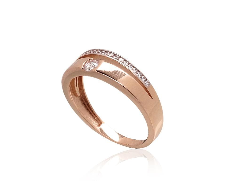 Kuldsõrmus #1100928(Au-R+PRh-W)_CZ, Punane Kuld 585°, roodium (kate) , Tsirkonid - Premiumkellad