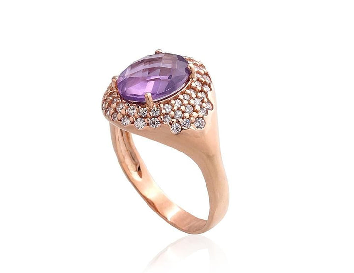 Kuldsõrmus #1100961(Au-R)_CZ+AM, Punane Kuld 585°, Tsirkonid , Ametüst - Premiumkellad