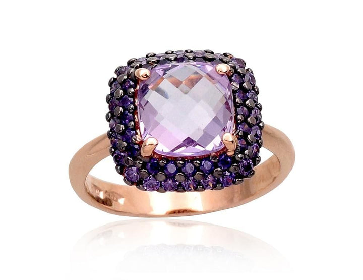 Kuldsõrmus #1100962(Au-R+PRh-Bk)_CZ-V+AM, Punane Kuld 585°, roodium (kate) , Tsirkonid , Ametüst - Premiumkellad