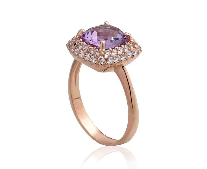 Kuldsõrmus #1100962(Au-R)_CZ+AM, Punane Kuld 585°, Tsirkonid , Ametüst - Premiumkellad