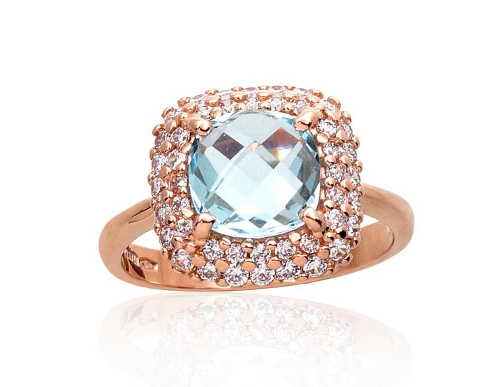 Kuldsõrmus #1100962(Au-R)_CZ+TZLB, Punane Kuld 585°, Tsirkonid , Taevakarva sinine topaas - Premiumkellad