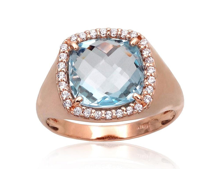 Kuldsõrmus #1100963(Au-R)_CZ+TZLB, Punane Kuld 585°, Tsirkonid , Taevakarva sinine topaas - Premiumkellad