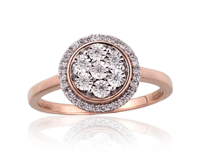 Kuldsõrmus #1101029(Au-R+PRh-W+Au-W)_DI, Valge/Punane Kuld 585°, roodium (kate) , Briljant - Premiumkellad