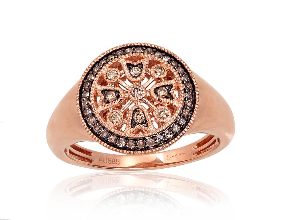 Kuldsõrmus #1101041(Au-R+PRh-Bk)_DICH, Punane Kuld 585°, roodium (kate) , Briljant (šampanja) - Premiumkellad