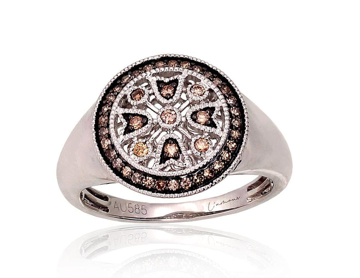 Kuldsõrmus #1101041(Au-W+PRh-Bk)_DICH, Valge Kuld 585°, roodium (kate) , Briljant (šampanja) - Premiumkellad