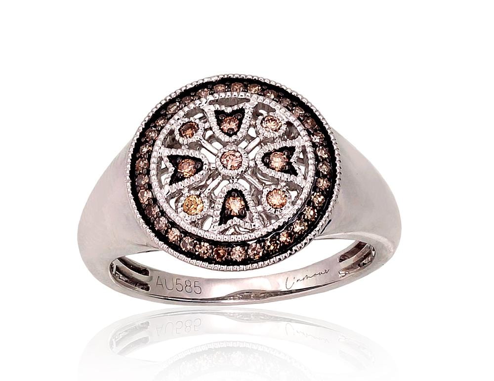 Kuldsõrmus #1101041(Au-W+PRh-Bk)_DICH, Valge Kuld 585°, roodium (kate) , Briljant (šampanja) - Premiumkellad