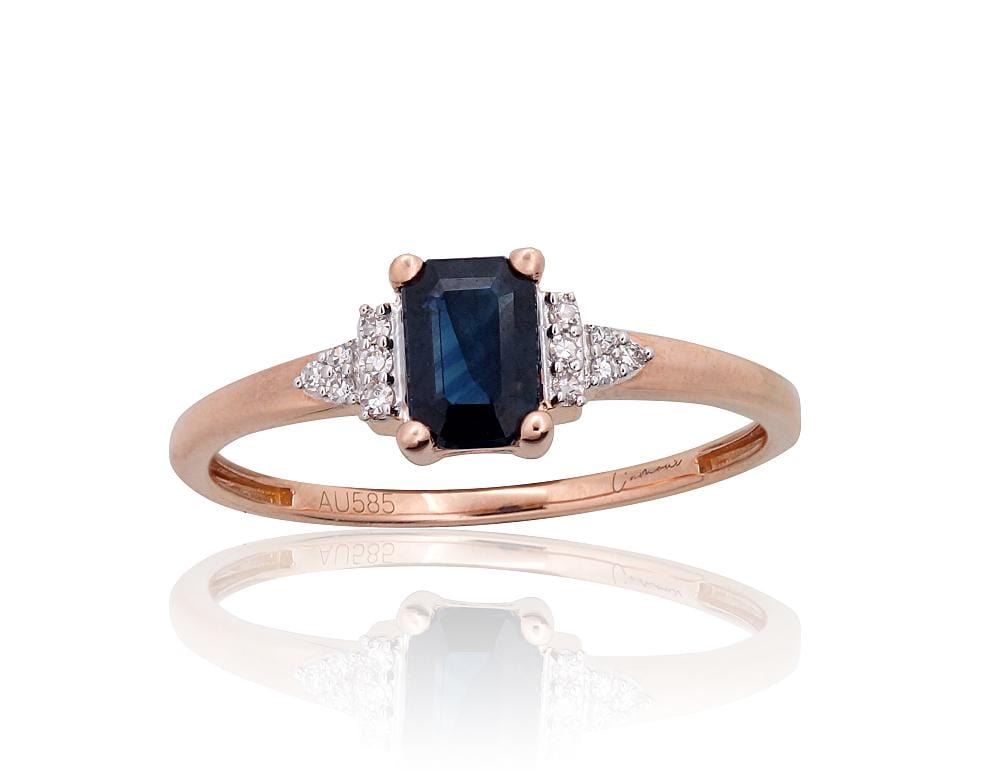 Kuldsõrmus #1101103(Au-R+PRh-W)_DI+SA, Punane Kuld 585°, roodium (kate) , Briljant , Safiir - Premiumkellad