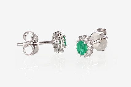 Kullast naelkõrvarõngad #1200249(Au-W)_DI+EM, Valge Kuld 585°, Briljant , Smaragd - Premiumkellad