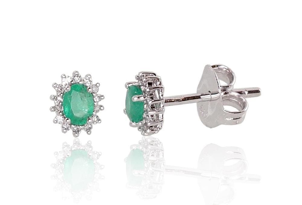 Kullast naelkõrvarõngad #1200249(Au-W)_DI+EM, Valge Kuld 585°, Briljant , Smaragd - Premiumkellad
