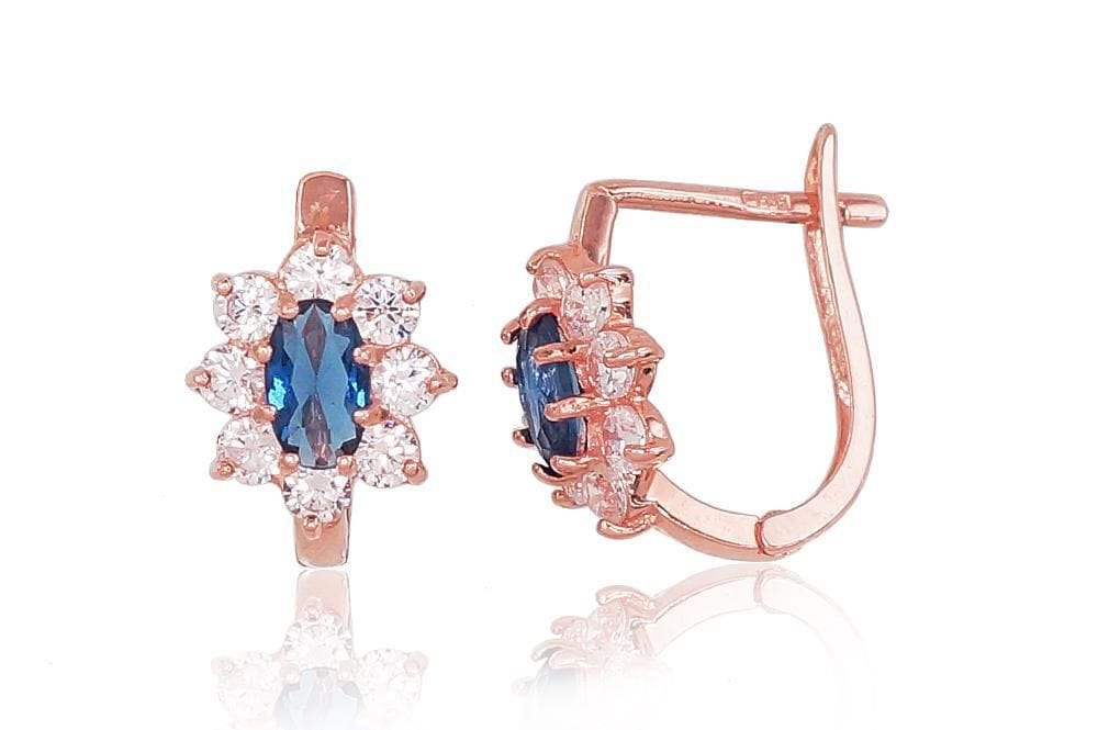 'Inglise' sulguriga kullast kõrvarõngad #1200318(Au-R)_CZ+CZ-B, Punane Kuld 585°, Tsirkonid - Premiumkellad