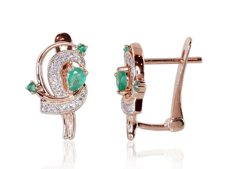 'Inglise' sulguriga kullast kõrvarõngad #1200503(Au-R+PRh-W)_DI+EM, Punane Kuld 585°, roodium (kate) , Briljant , Smaragd - Premiumkellad