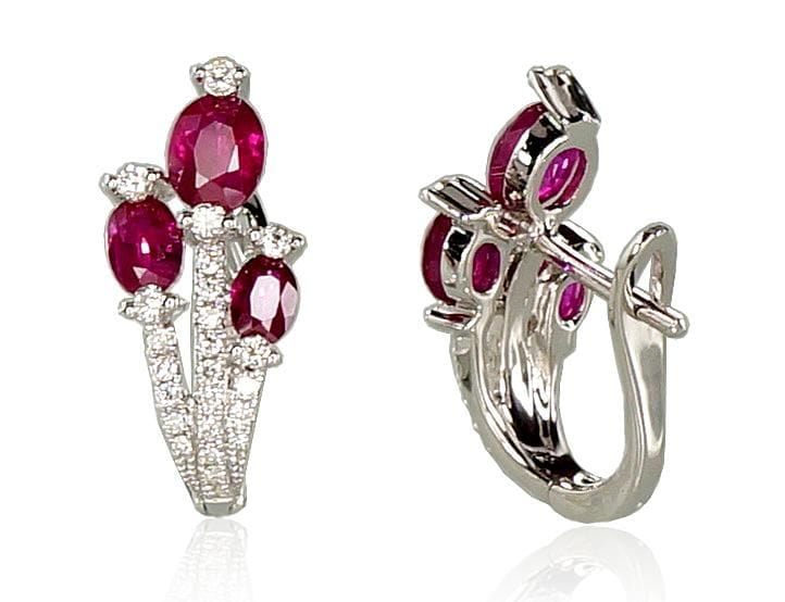 'Inglise' sulguriga kullast kõrvarõngad #1200504(Au-W)_DI+RB, Valge Kuld 585°, Briljant , Rubiin - Premiumkellad