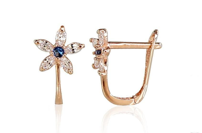 'Inglise' sulguriga kullast kõrvarõngad #1200643(Au-R)_CZ+CZ-B, Punane Kuld 585°, Tsirkonid - Premiumkellad