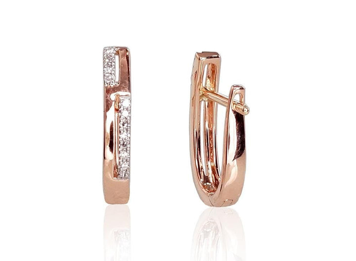 'Inglise' sulguriga kullast kõrvarõngad #1200709(Au-R+PRh-W)_DI, Punane Kuld 585°, roodium (kate) , Briljant - Premiumkellad