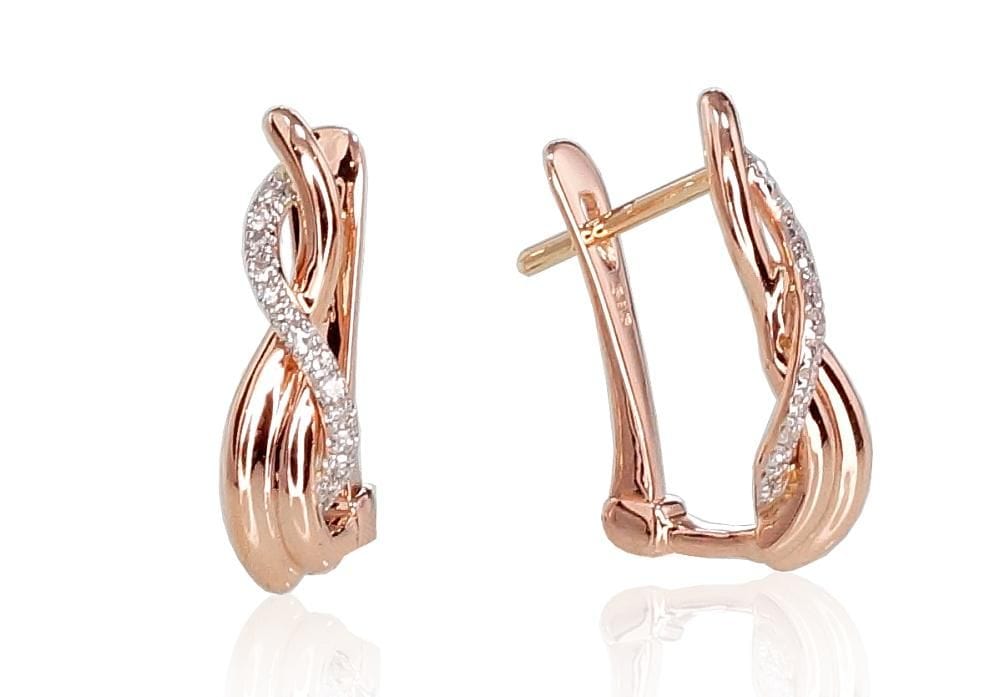 'Inglise' sulguriga kullast kõrvarõngad #1200711(Au-R+PRh-W)_DI, Punane Kuld 585°, roodium (kate) , Briljant - Premiumkellad