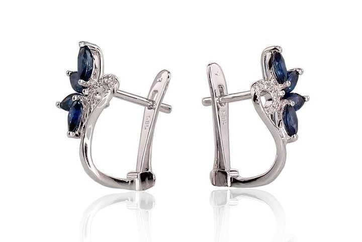 'Inglise' sulguriga kullast kõrvarõngad #1200717(Au-W)_DI+SA, Valge Kuld 585°, Briljant , Safiir - Premiumkellad