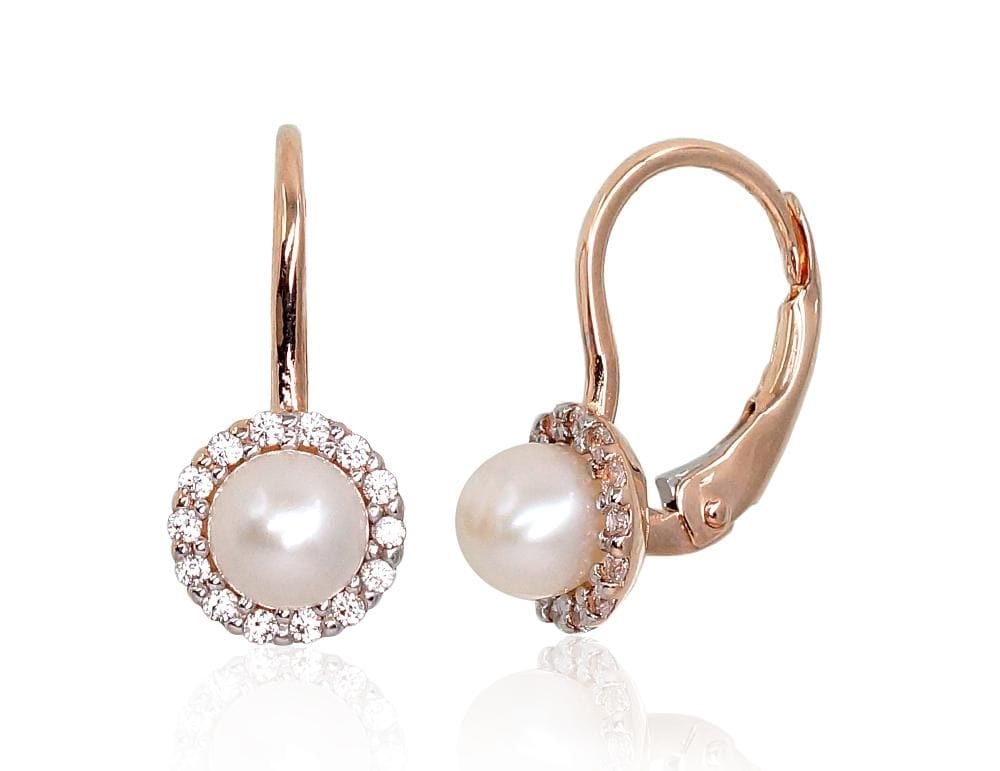 'Inglise' sulguriga kullast kõrvarõngad #1201256(Au-R+PRh-W)_CZ+PE, Punane Kuld 585°, roodium (kate) , Tsirkonid , Pärlitest - Premiumkellad
