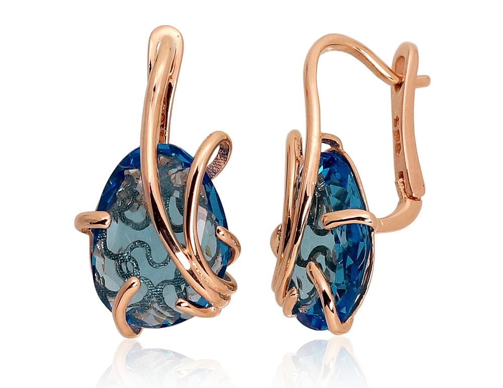 'Inglise' sulguriga kullast kõrvarõngad #1201268(Au-R)_TZBSN, Punane Kuld 585°, Sinine topaas (sünt.) - Premiumkellad