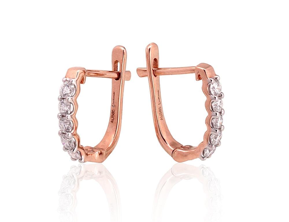 Kullast kõrvarõngad #1201409(Au-R+PRh-W)_DI, Punane Kuld 585°, roodium (kate) , Briljant - Premiumkellad