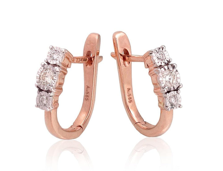 Kullast kõrvarõngad #1201410(Au-R+Au-W)_DI, Valge/Punane Kuld 585°, Briljant - Premiumkellad