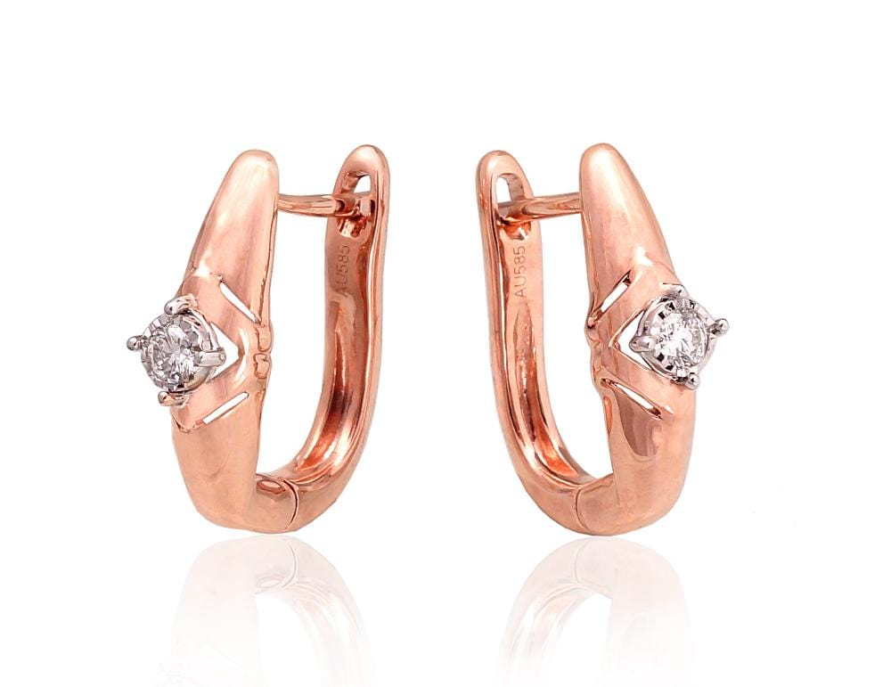 Kullast kõrvarõngad #1201411(Au-R+Au-W)_DI, Valge/Punane Kuld 585°, Briljant - Premiumkellad