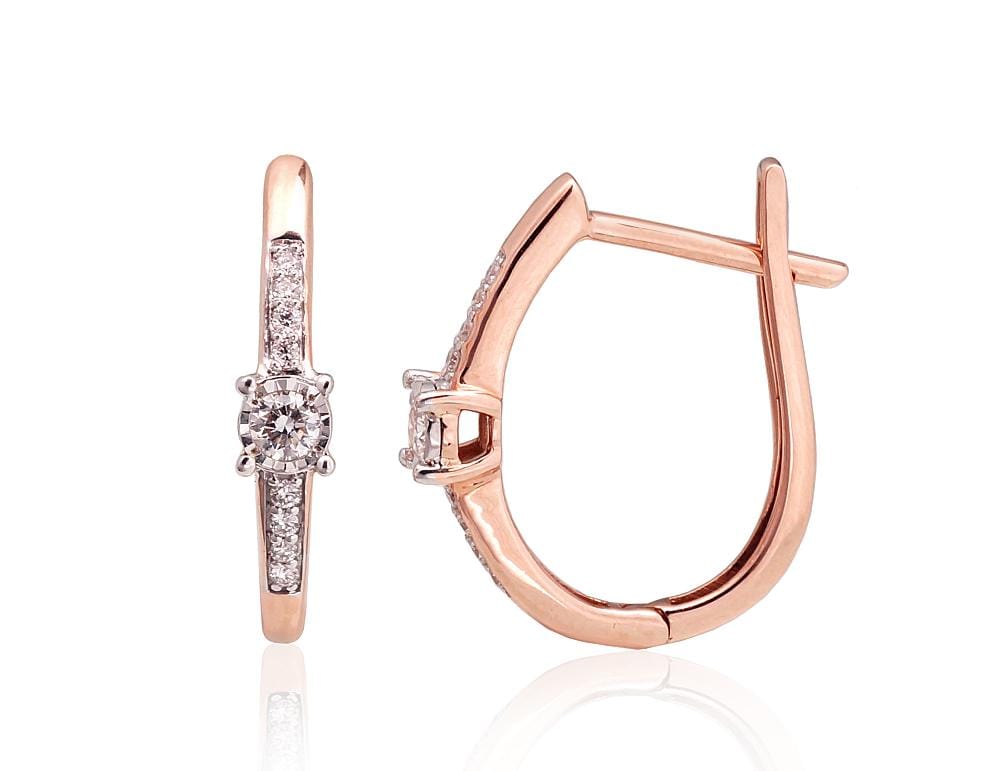 Kullast kõrvarõngad #1201414(Au-R+PRh-W+Au-W)_DI, Valge/Punane Kuld 585°, roodium (kate) , Briljant - Premiumkellad