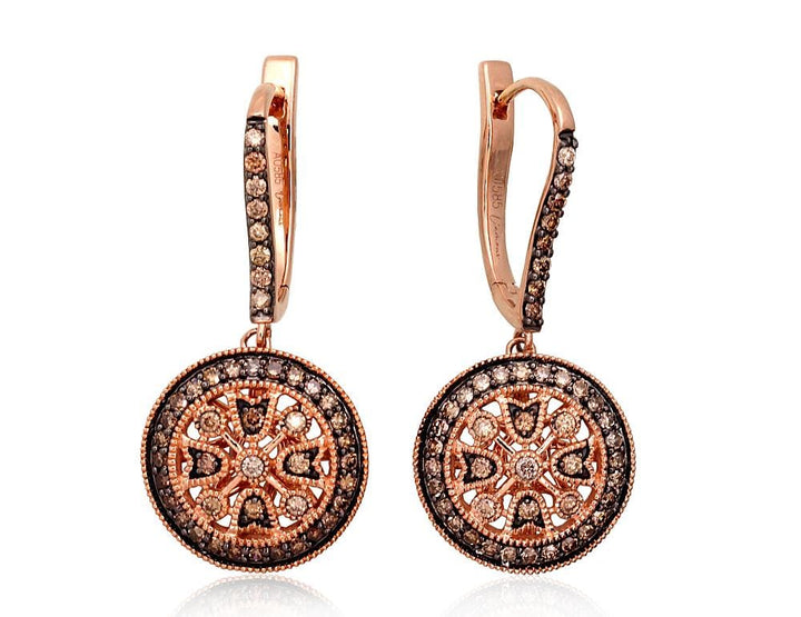 Kullast kõrvarõngad #1201420(Au-R+PRh-Bk)_DICH, Punane Kuld 585°, roodium (kate) , Briljant (šampanja) - Premiumkellad