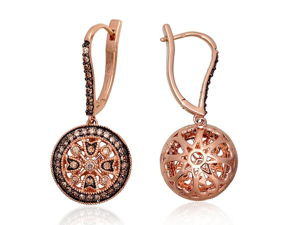 Kullast kõrvarõngad #1201420(Au-R+PRh-Bk)_DICH, Punane Kuld 585°, roodium (kate) , Briljant (šampanja) - Premiumkellad