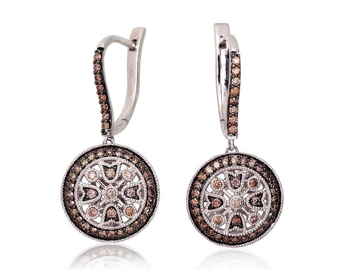 Kullast kõrvarõngad #1201420(Au-W+PRh-Bk)_DICH, Valge Kuld 585°, roodium (kate) , Briljant (šampanja) - Premiumkellad