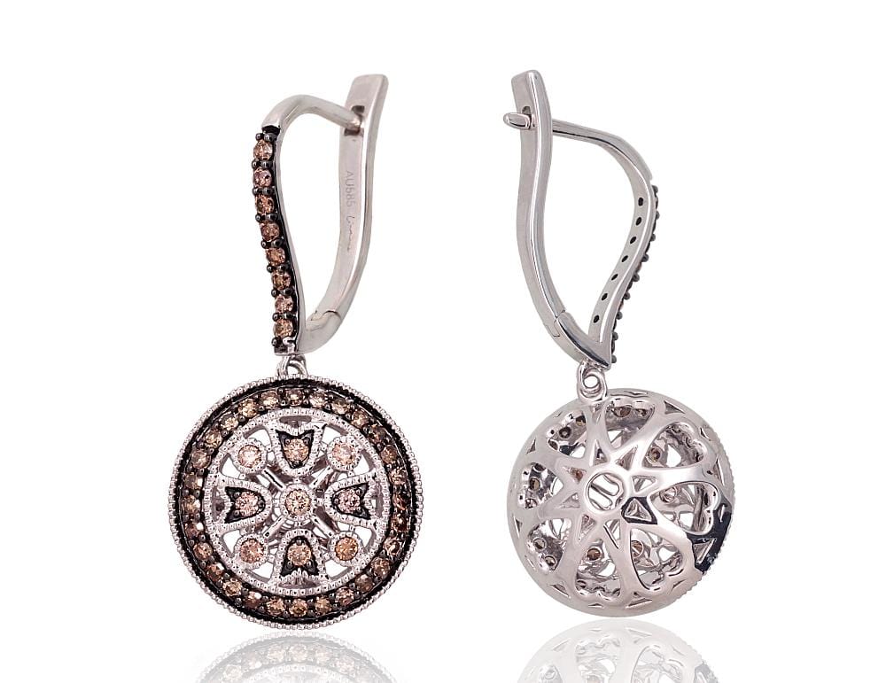 Kullast kõrvarõngad #1201420(Au-W+PRh-Bk)_DICH, Valge Kuld 585°, roodium (kate) , Briljant (šampanja) - Premiumkellad