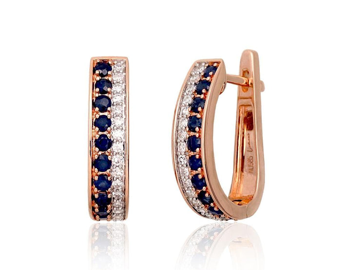 Kullast kõrvarõngad #1201421(Au-R+PRh-W)_DI+SA, Punane Kuld 585°, roodium (kate) , Briljant , Safiir - Premiumkellad