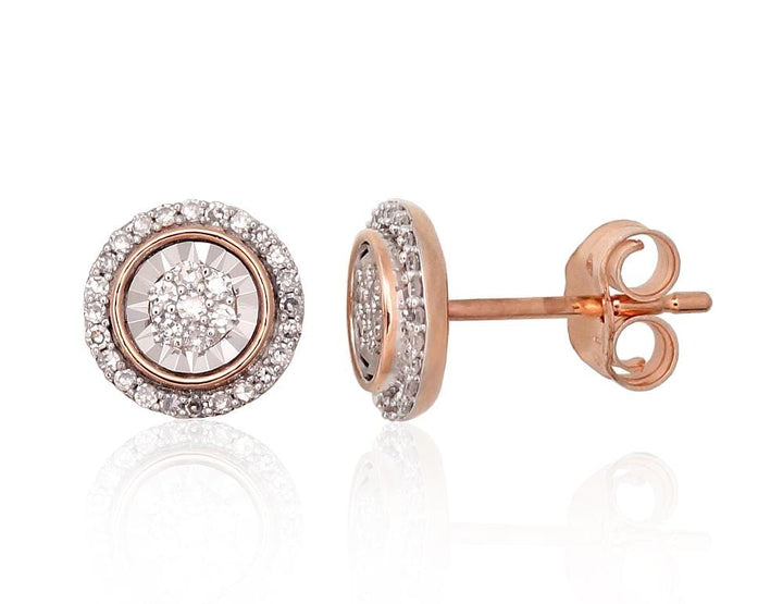 Kullast kõrvarõngad #1201425(Au-R+PRh-W)_DI, Punane Kuld 585°, roodium (kate) , Briljant - Premiumkellad