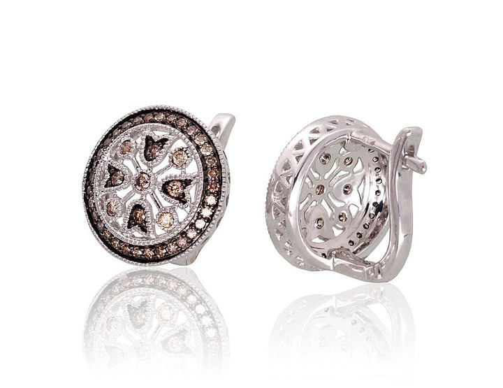 Kullast kõrvarõngad #1201462(Au-W+PRh-Bk)_DICH, Valge Kuld 585°, roodium (kate) , Briljant (šampanja) - Premiumkellad