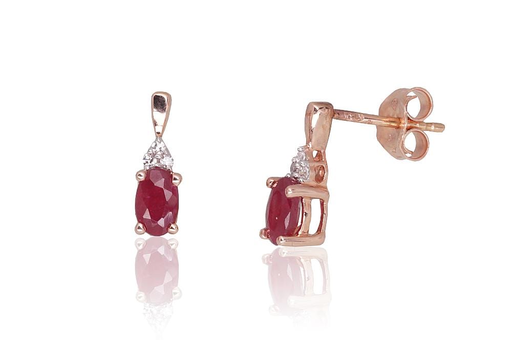 Kullast kõrvarõngad #1201466(Au-R+PRh-W)_DI+RB, Punane Kuld 585°, roodium (kate) , Briljant , Rubiin - Premiumkellad