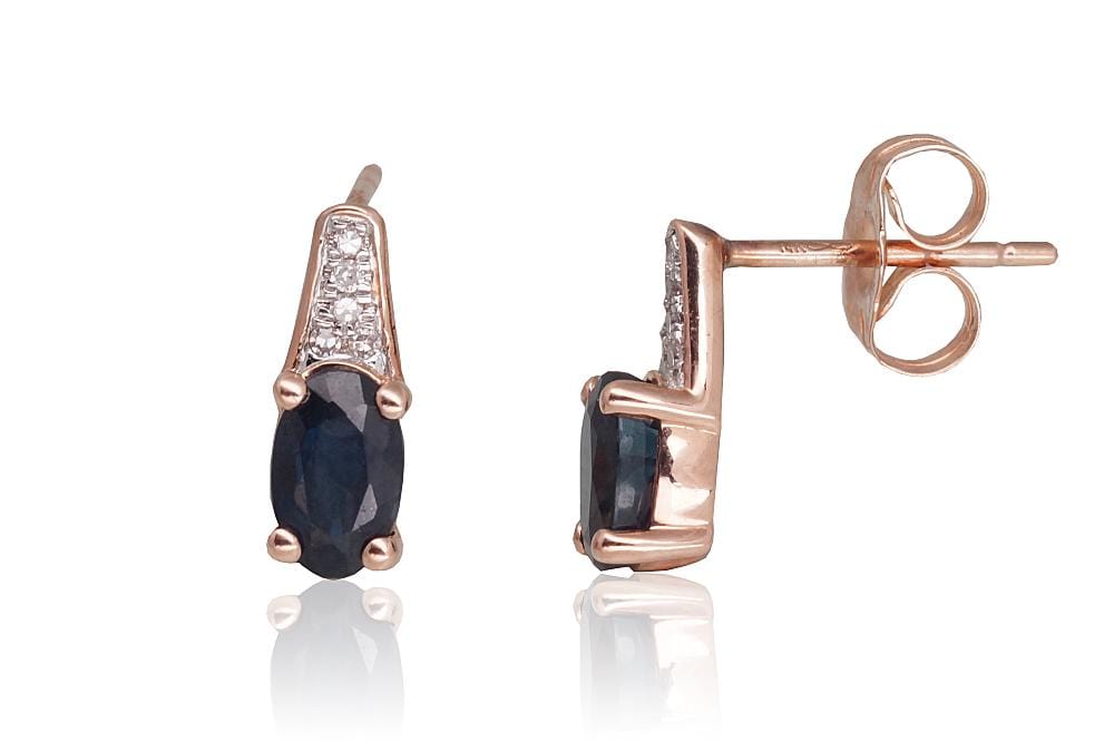 Kullast kõrvarõngad #1201467(Au-R+PRh-W)_DI+SA, Punane Kuld 585°, roodium (kate) , Briljant , Safiir - Premiumkellad