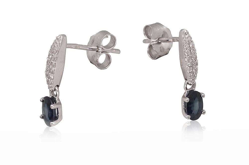 Kullast kõrvarõngad #1201469(Au-W)_DI+SA, Valge Kuld 585°, Briljant , Safiir - Premiumkellad