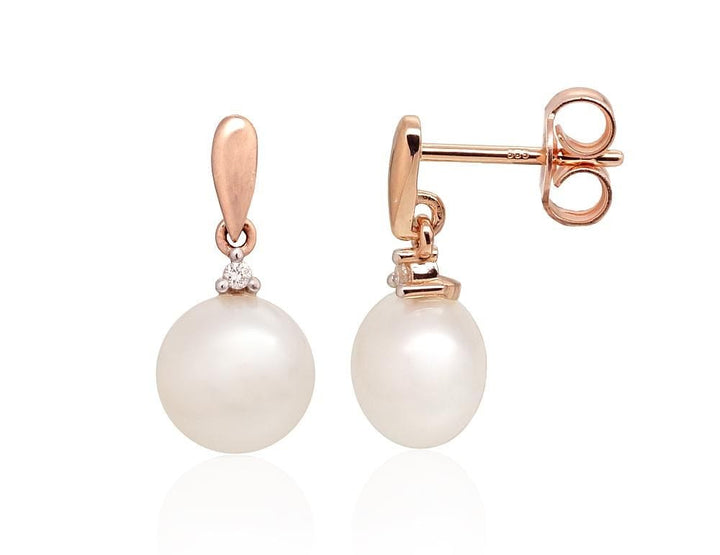 Kullast naelkõrvarõngad #1201488(Au-R+PRh-W)_DI+PE, Punane Kuld 585°, roodium (kate) , Briljant , Pärlitest - Premiumkellad