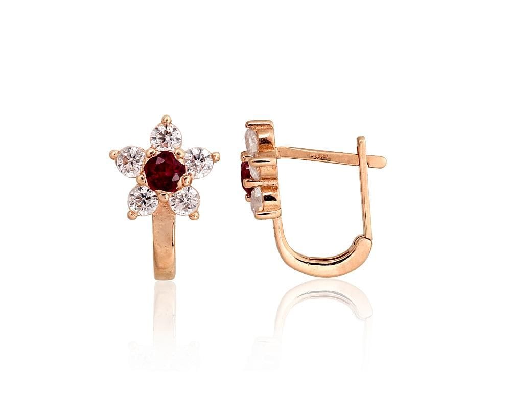 'Inglise' sulguriga kullast kõrvarõngad #1201492(Au-R)_CZ+CZ-RO, Punane Kuld 585°, Tsirkonid - Premiumkellad