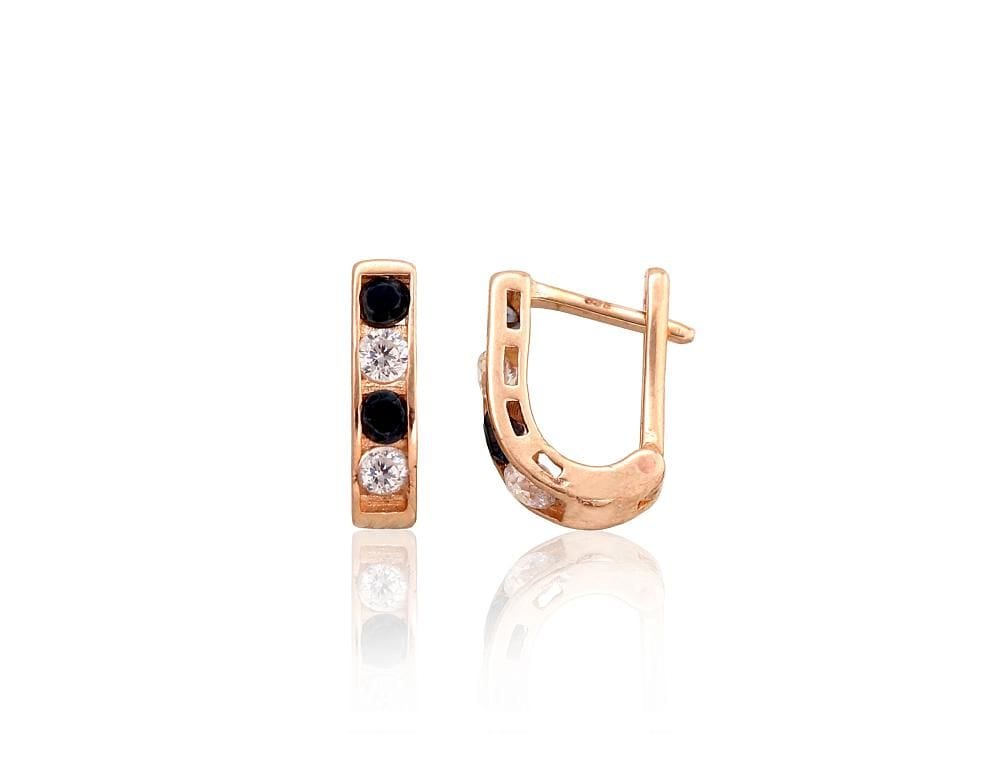 'Inglise' sulguriga kullast kõrvarõngad #1201493(Au-R)_CZ+CZ-BK, Punane Kuld 585°, Tsirkonid - Premiumkellad