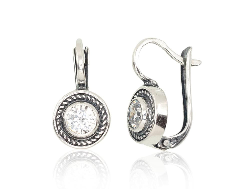 'Inglise' sulguriga hõbekõrverõngad #2202124(POx-Bk)_CZ, Hõbe 925°, oksüüd (kate), Tsirkonid - Premiumkellad