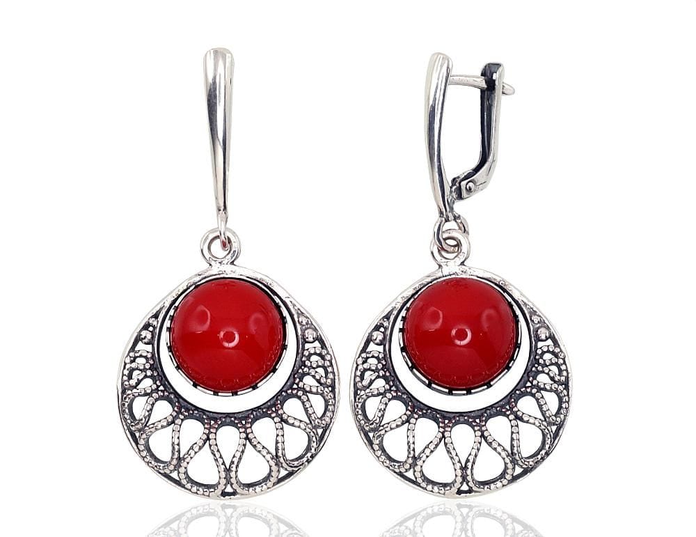 'Inglise' sulguriga hõbekõrverõngad #2202201(POx-Bk)_COX-2, Hõbe 925°, oksüüd (kate), Korallid (Imiteering) - Premiumkellad