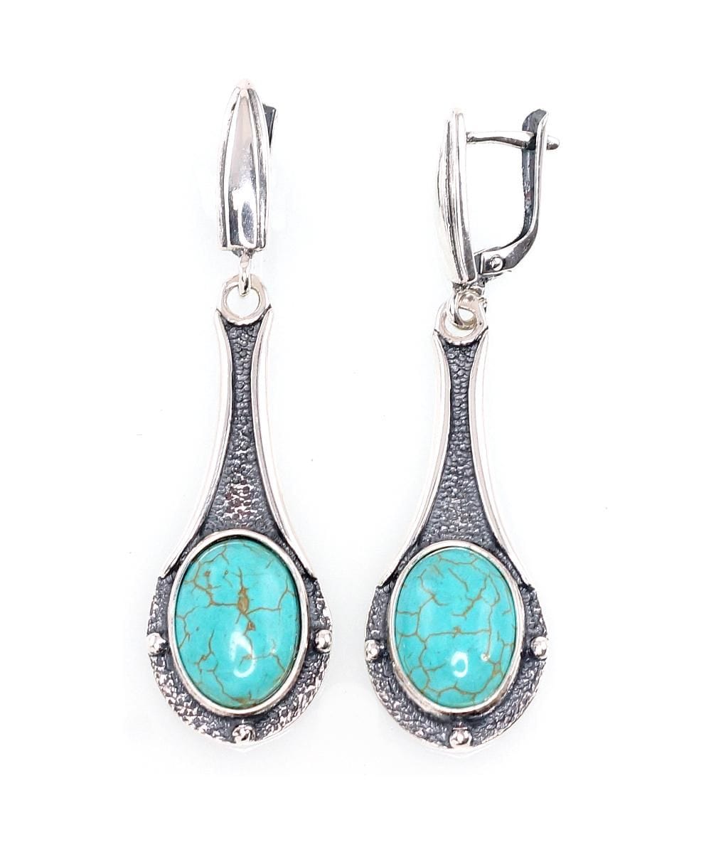 'Inglise' sulguriga hõbekõrverõngad #2202217(POx-Bk)_TRX, Hõbe 925°, oksüüd (kate), Türkiis (Imiteering) - Premiumkellad