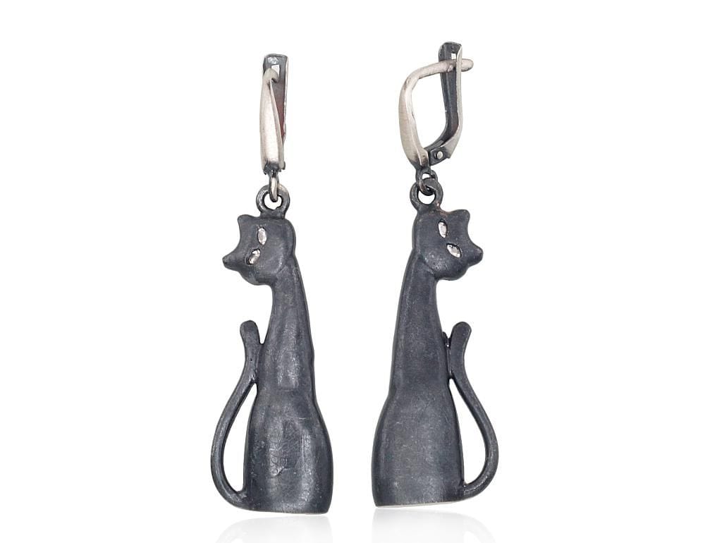 'Inglise' sulguriga hõbekõrverõngad #2202223(Matt+POx-MattBk)_CZ, Hõbe 925°, oksüüd (kate), Tsirkonid - Premiumkellad