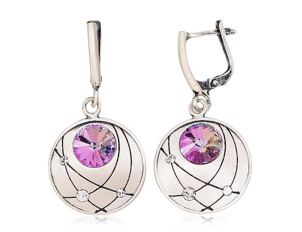 'Inglise' sulguriga hõbekõrverõngad #2202819(Matt+POx-MattBk)_SV+SV-MIXLV, Hõbe 925°, oksüüd (kate), Kristallid - Premiumkellad