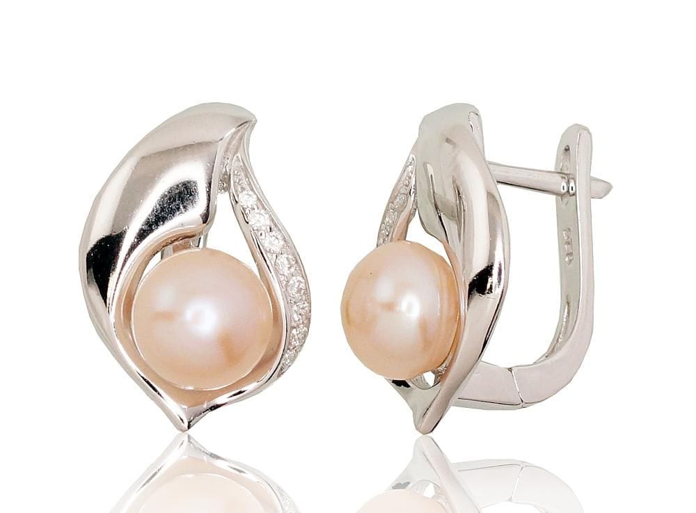 'Inglise' sulguriga hõbekõrverõngad #2202920(PRh-Gr)_CZ+PE-PI, Hõbe 925°, roodium (kate), Tsirkonid , Pärlitest - Premiumkellad