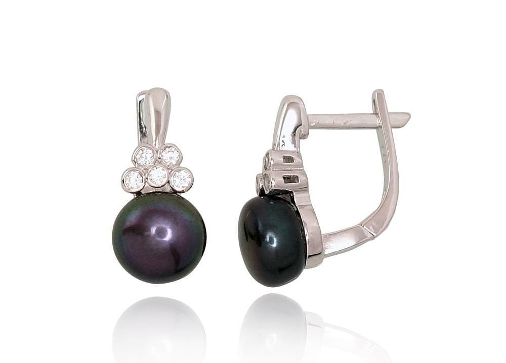'Inglise' sulguriga hõbekõrverõngad #2202937(PRh-Gr)_CZ+PE-BK, Hõbe 925°, roodium (kate), Tsirkonid , Pärlitest - Premiumkellad