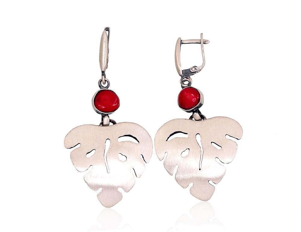 Hõbedast kõrvarõngad #2203265(Matt+POx-MattBk)_CO, Hõbe 925°, oksüüd (kate), Korallid - Premiumkellad